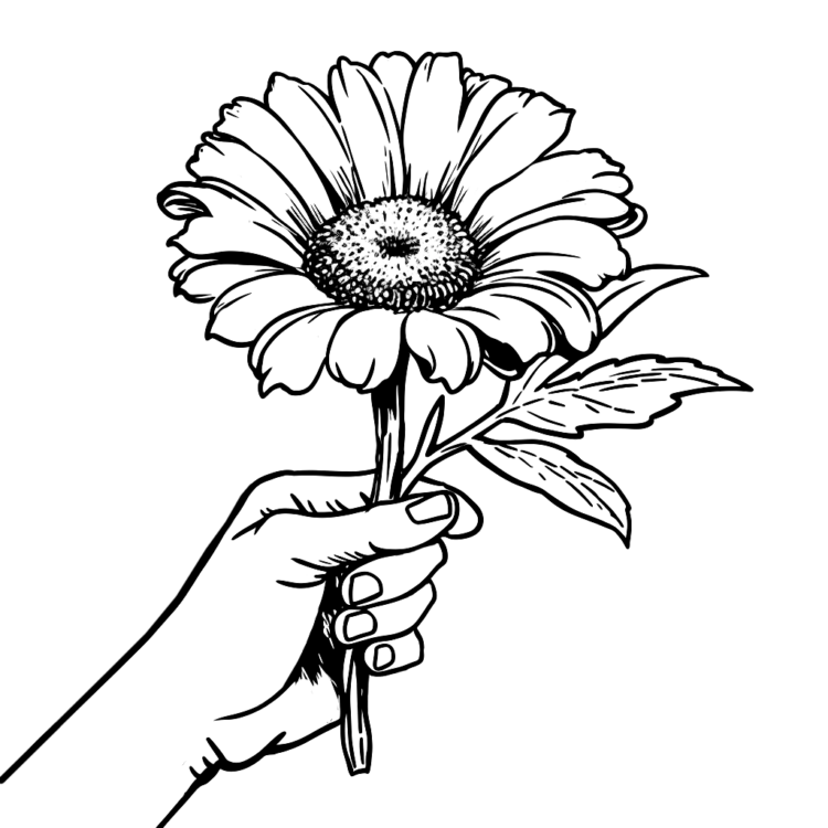 Dibujo para colorear mano sosteniendo flores