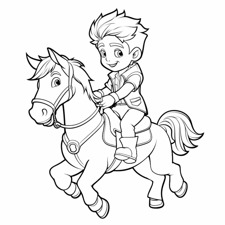 Dibujo para colorear de niños montando a caballo