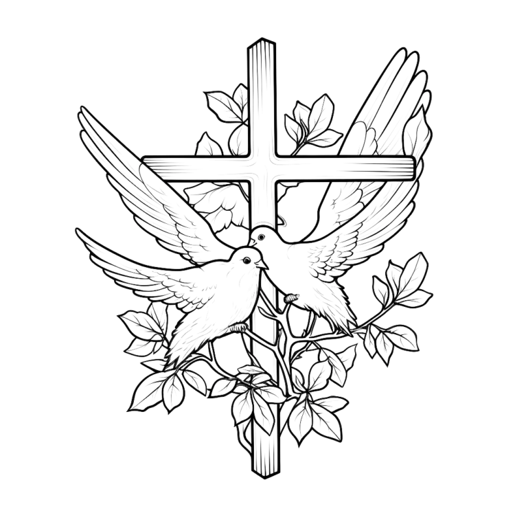 Dibujo para colorear cruz y hojas