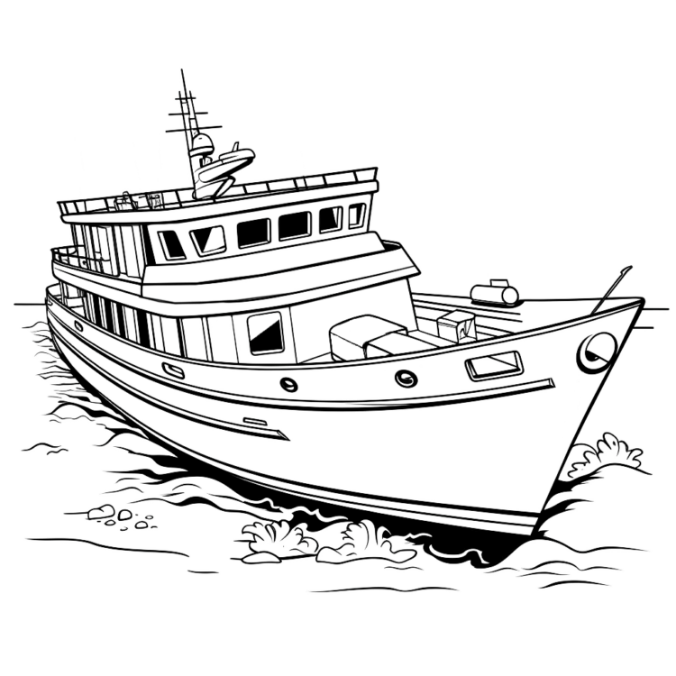 Ausmalbild Küstenkreuzfahrt Yacht