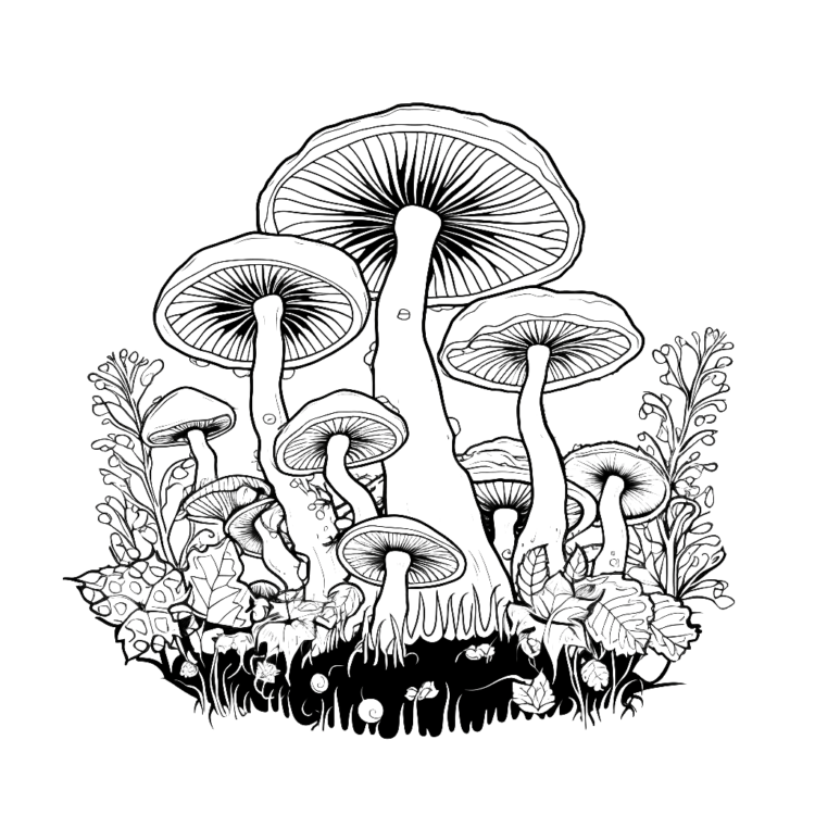 Ausmalbild Kurvige Pilze