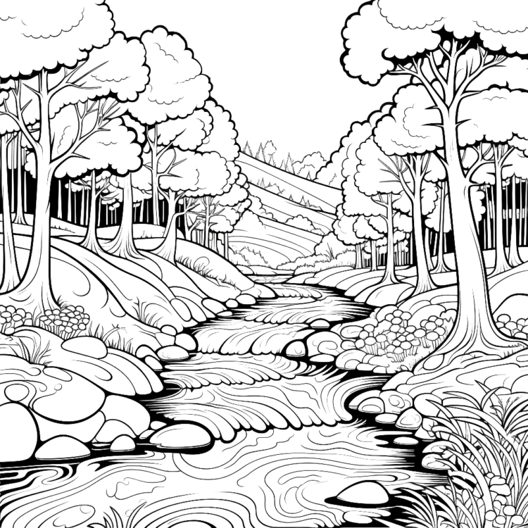 Ausmalbild Ländliche Landschaft