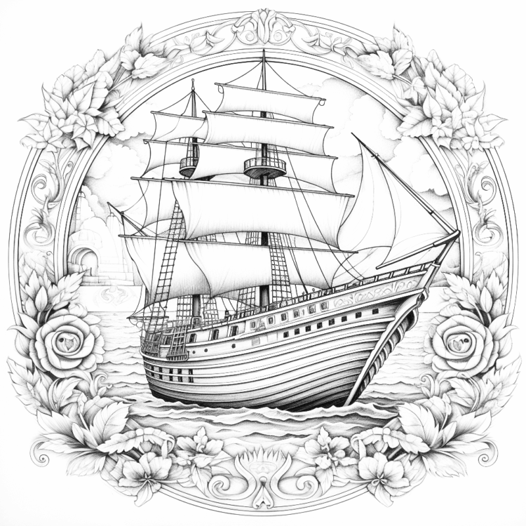 Página para colorear del barco mandala