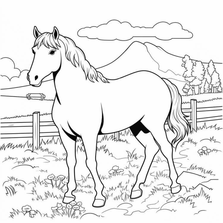 Coloring picture Meadow riding stable