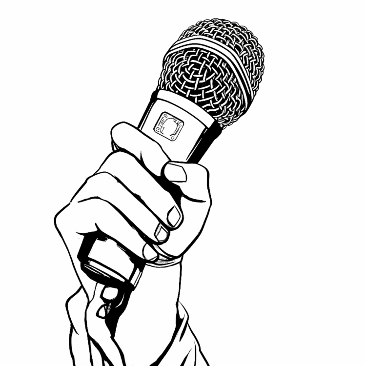Coloring picture microphone in hand