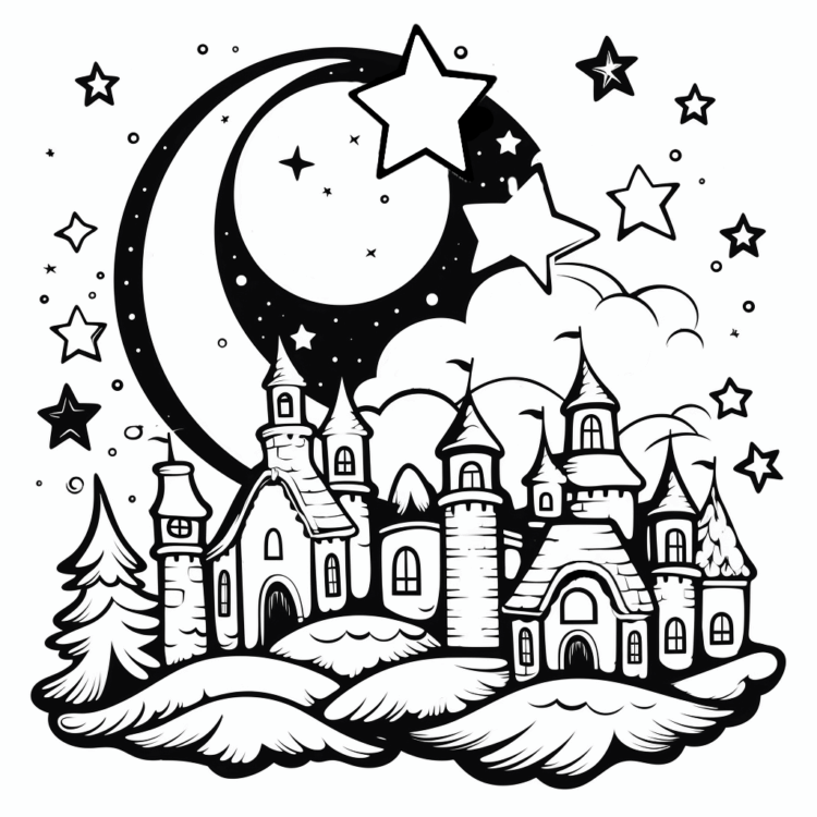Coloring picture moonlight landscapes