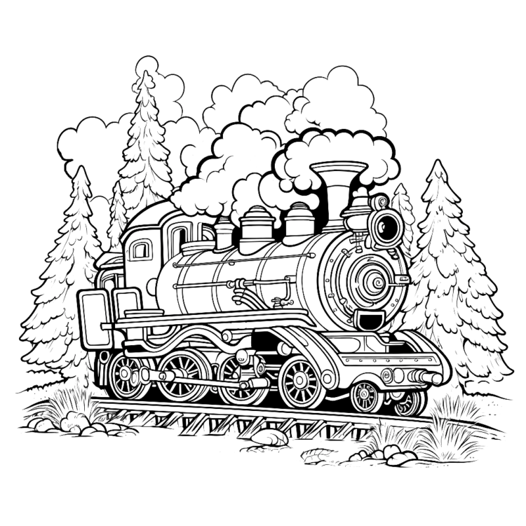 Ausmalbild Oldtimer-Eisenbahnlokomotive
