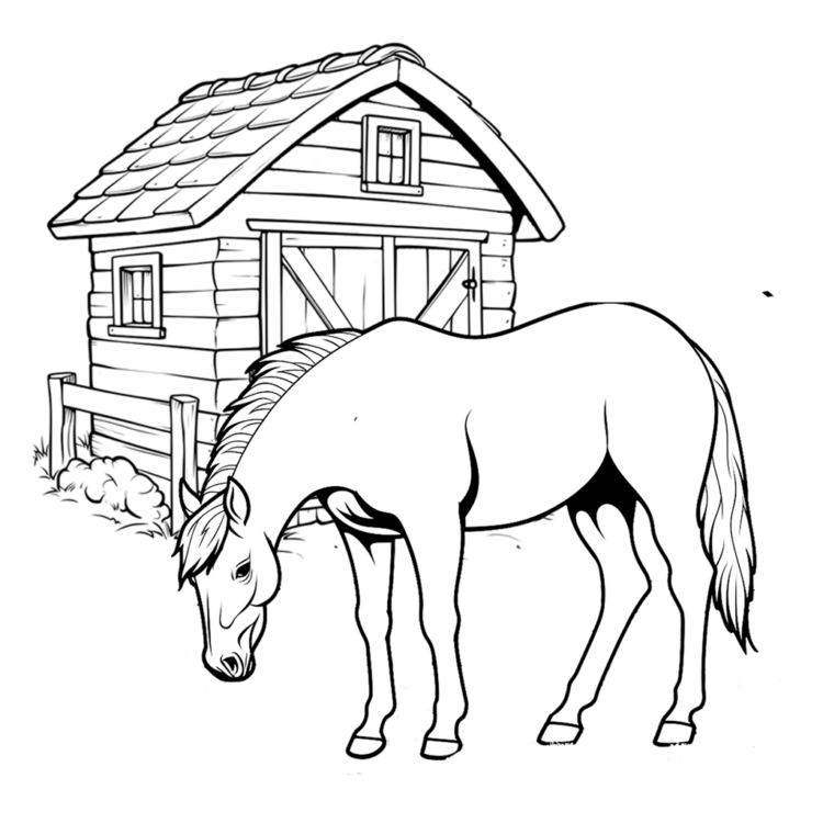 Coloring picture horse in riding stable