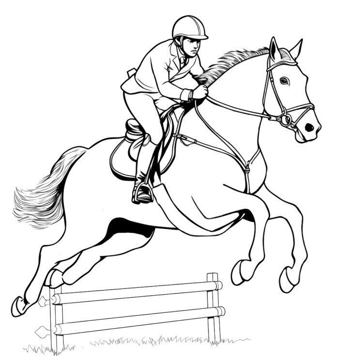 Coloring picture of a riding horse in a riding stable