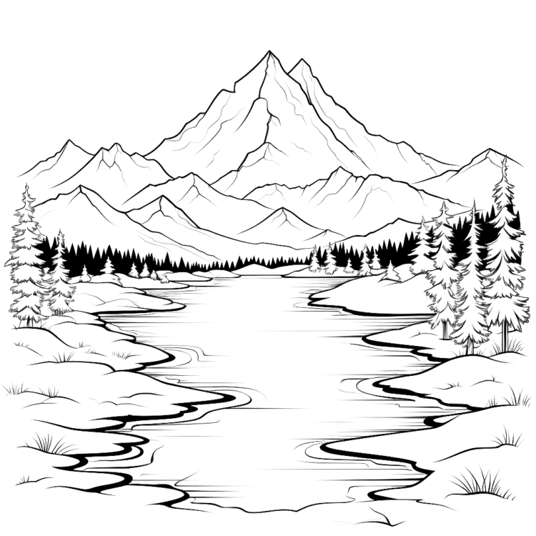 Ausmalbild Ruhige Landschaften