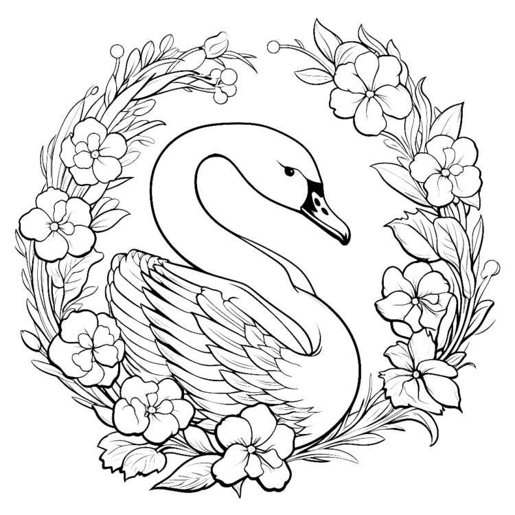 Dibujo para colorear flores de cisne