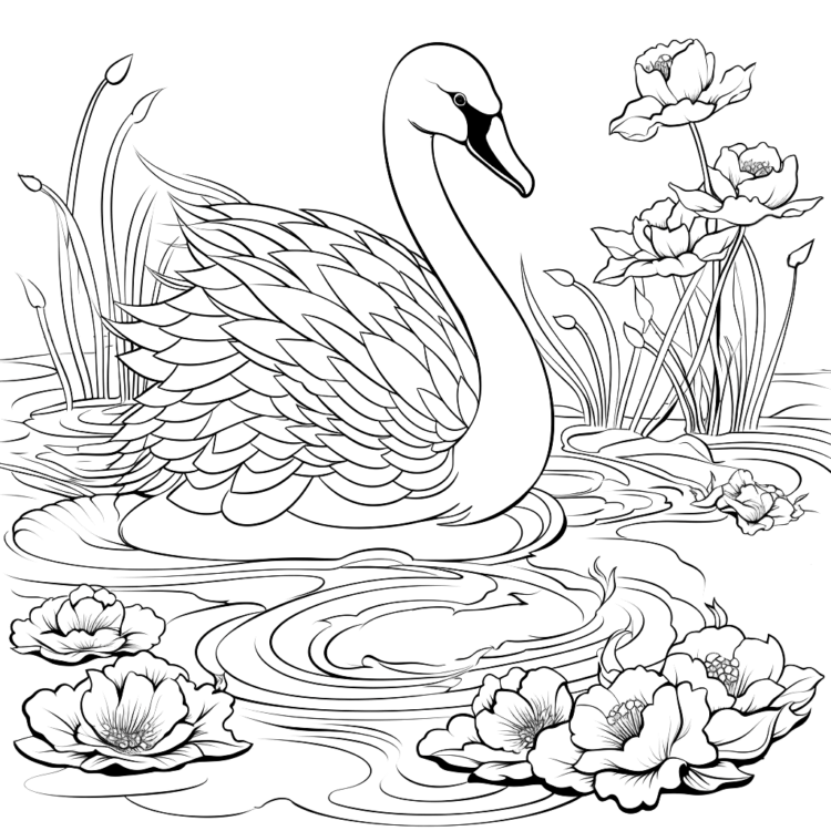 Dibujo para colorear puerto de cisnes
