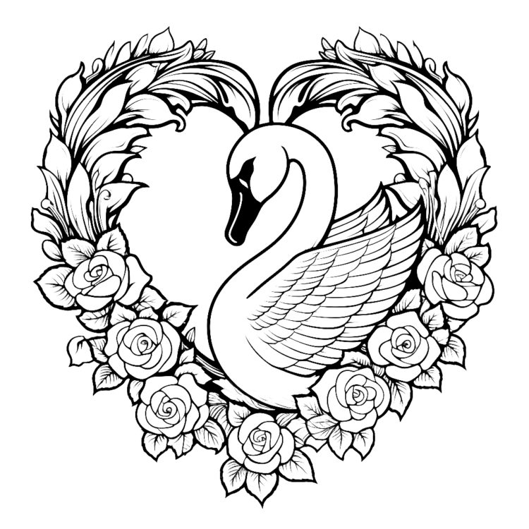 Dibujo para colorear de corazón de cisne