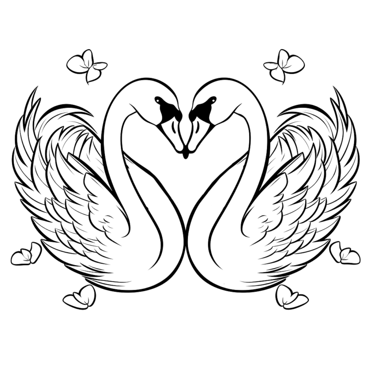 Dibujo para colorear amante de los cisnes