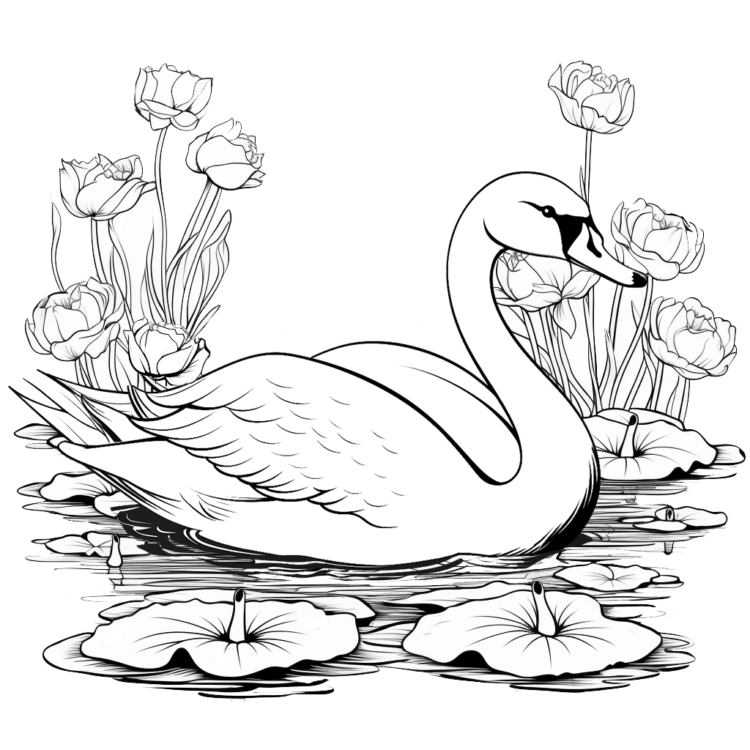 Página para colorear de El lago de los cisnes