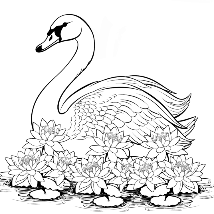 Página para colorear del cisne flotante