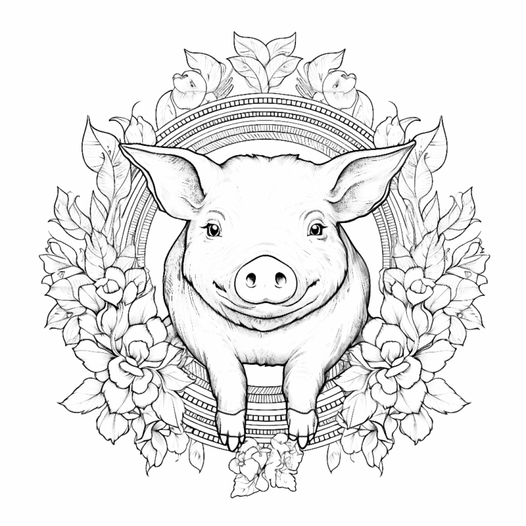 Dibujo para colorear cerdo flores mandala
