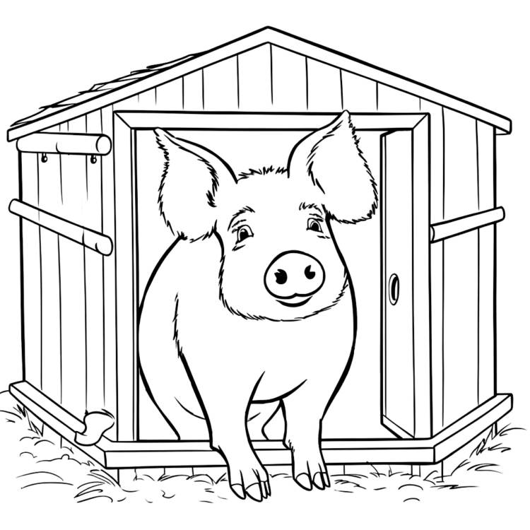 Coloring picture pig in pigsty