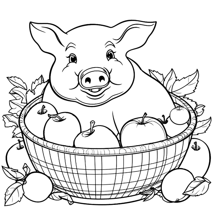 Coloring picture pig and fruit