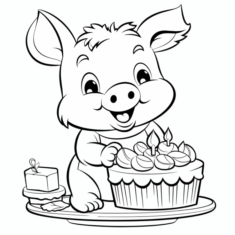 Coloring picture pig and cake