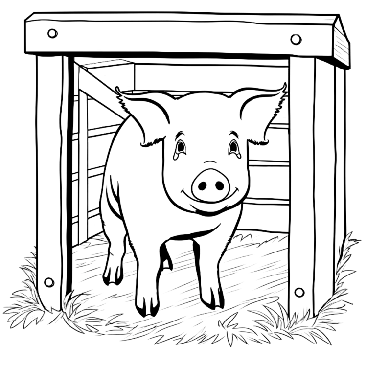 Coloring picture pigsty and pig