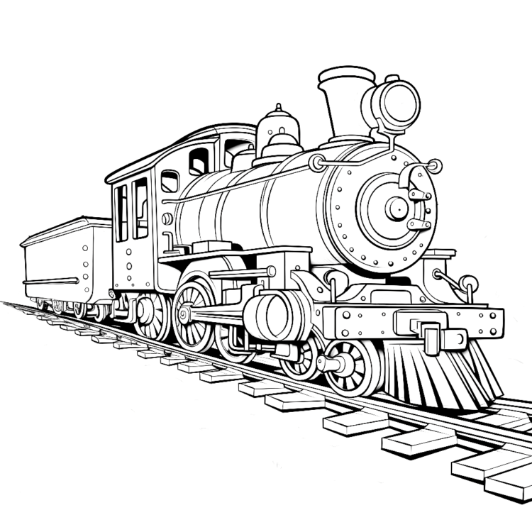 Ausmalbild Skurrile Räder Lokomotive