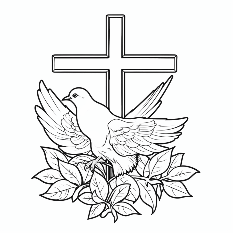 Coloring picture dove and cross