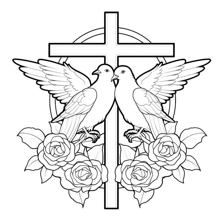 Coloring picture doves and cross