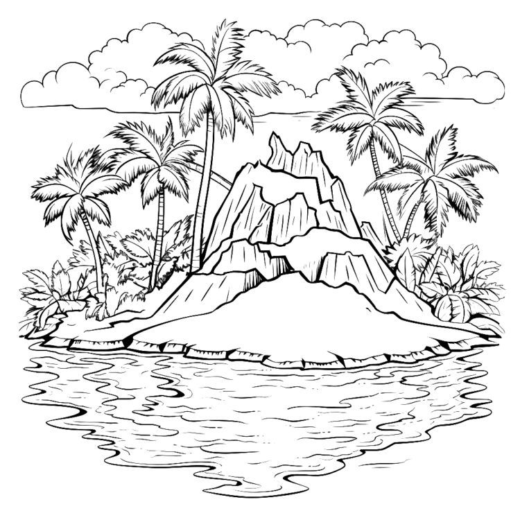 Página para colorear de paisajes tropicales