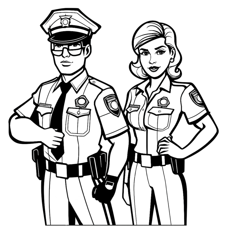 Dibujo para colorear uniforme de policía