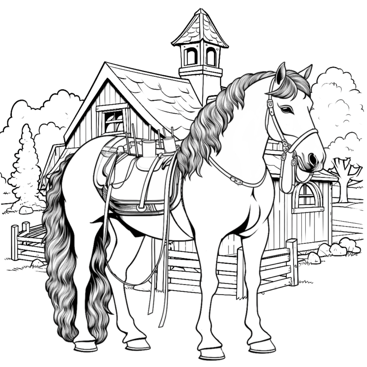 Riding stable coloring page