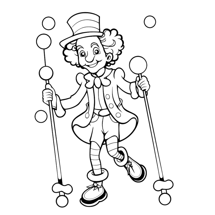 Ausmalbild Akrobatischer Clown