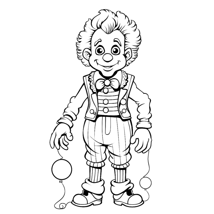 Ausmalbild Clown und Luftballons