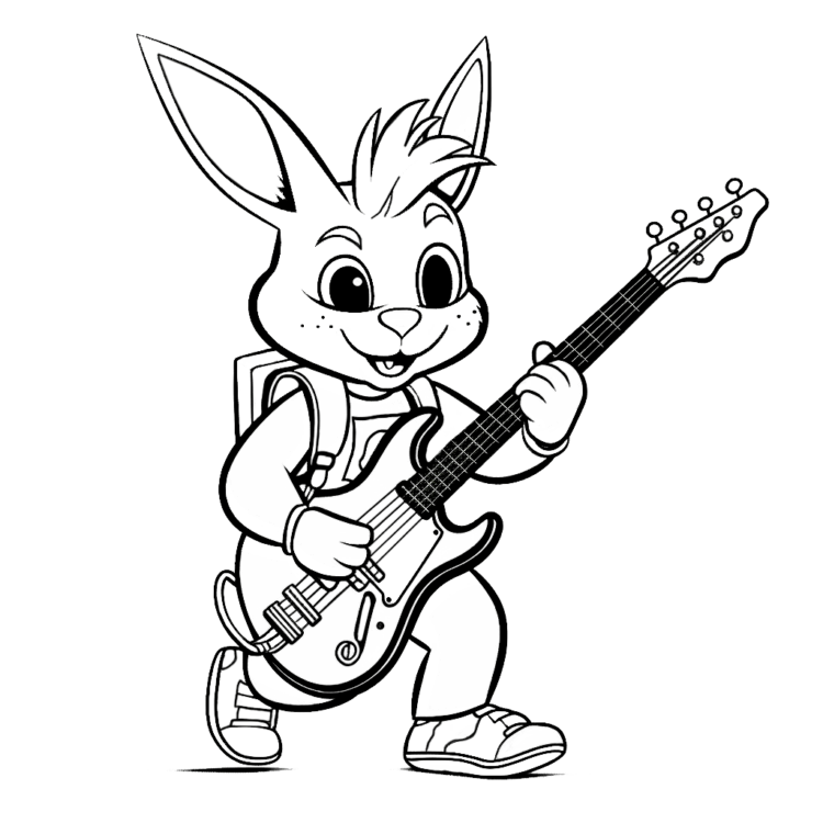 Dibujo para colorear guitarra y conejo