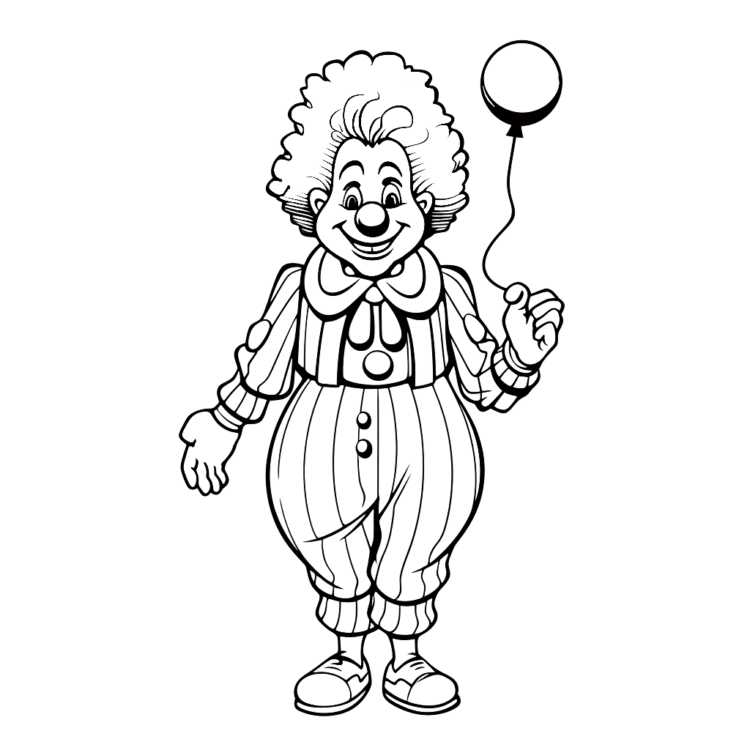Ausmalbild Lächelnder Clown und Luftballon