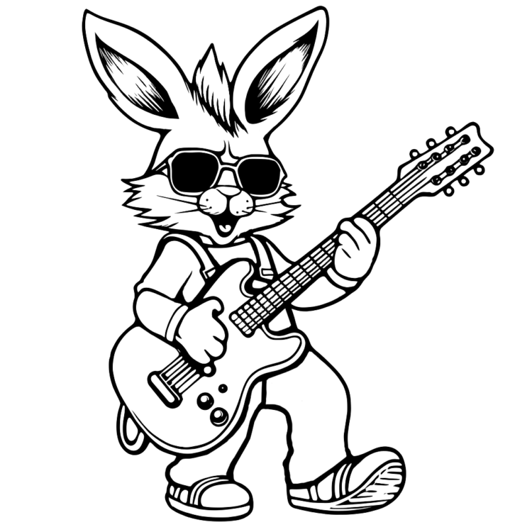 Coloring picture musician rabbit
