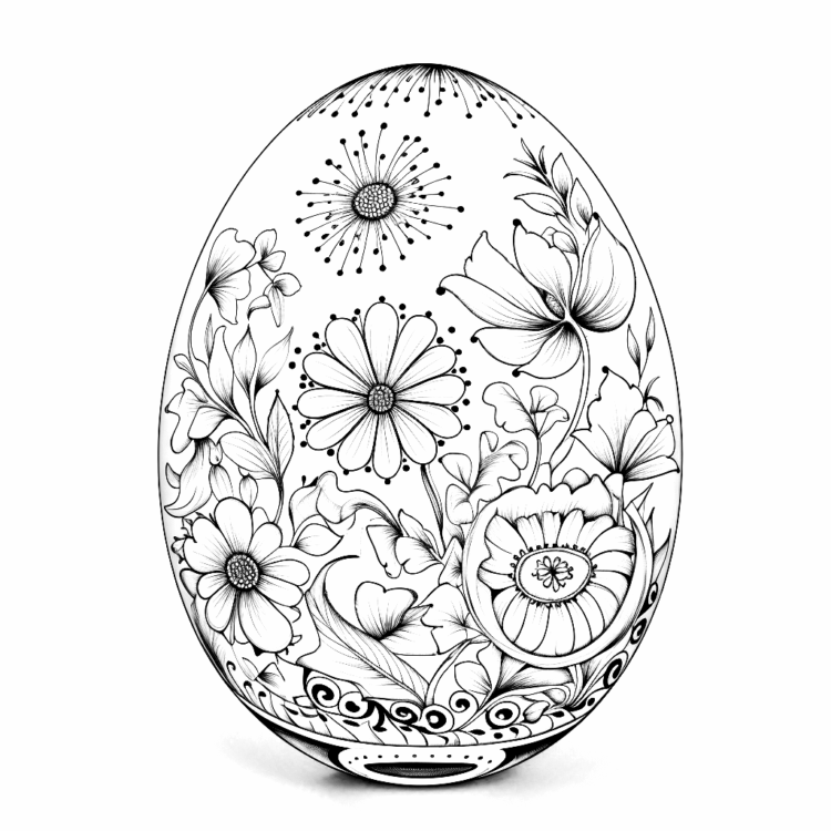 Dibujo para colorear flores y huevo de Pascua