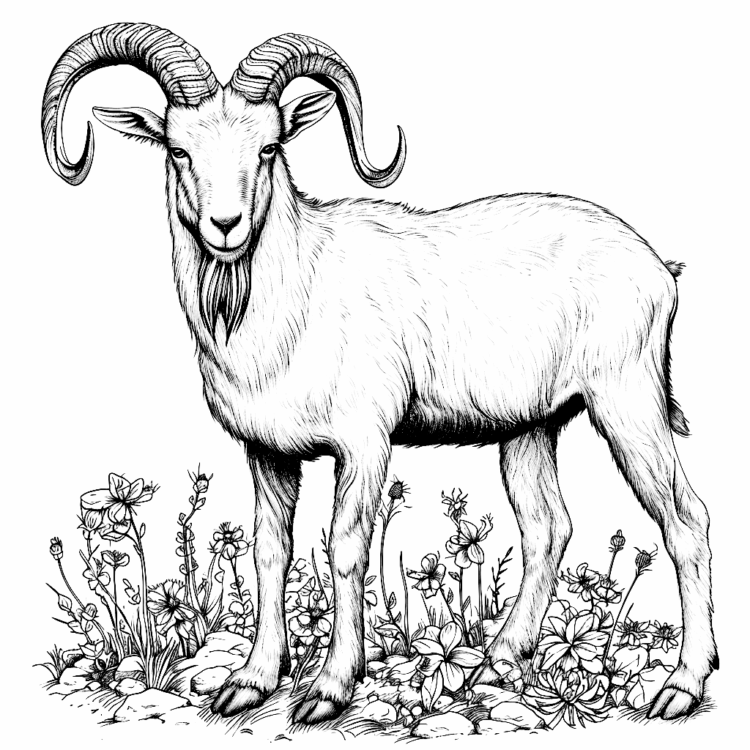 Coloring picture flowers and goat