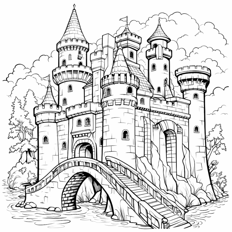 Coloring picture medieval castle