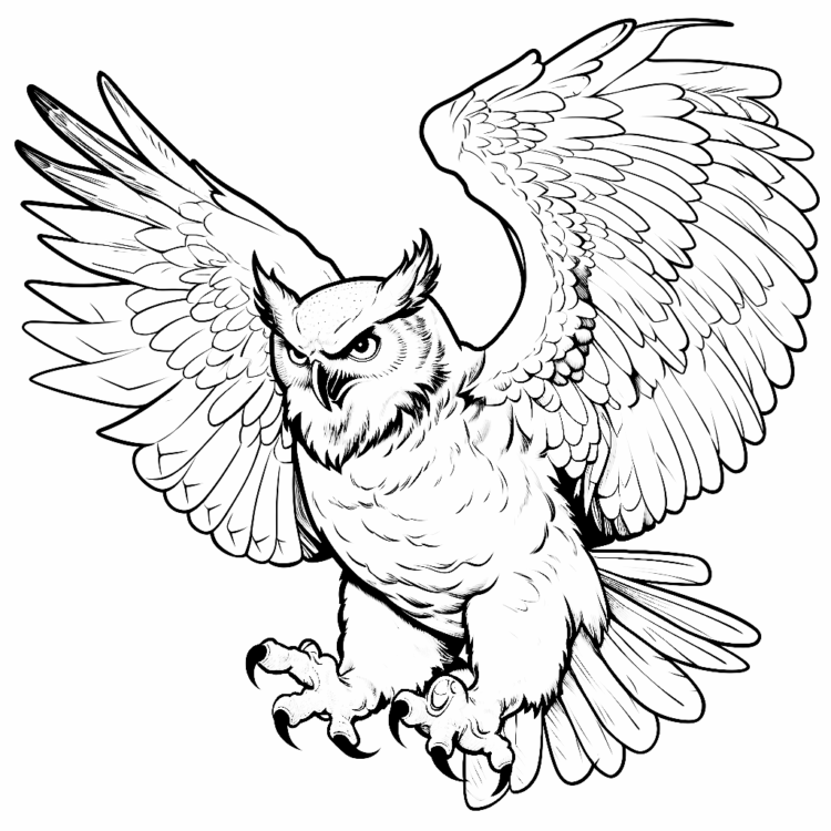 Coloring picture flying eagle owl