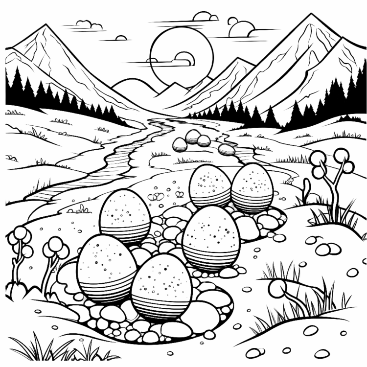 Dibujo para colorear Feliz caza del huevo de Pascua