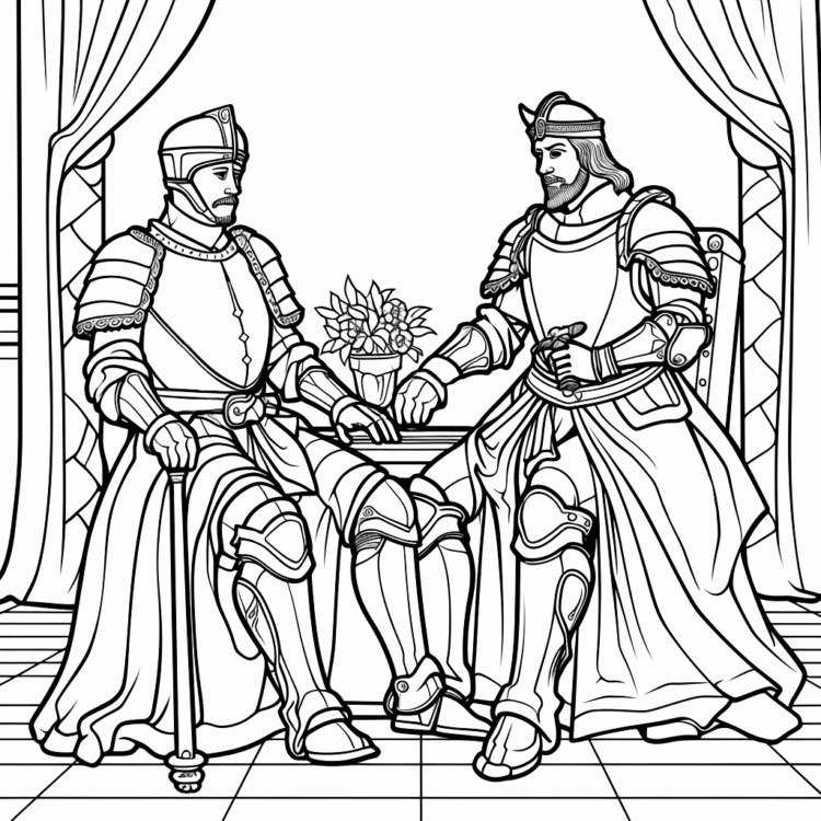 Coloring picture gallant medieval knight