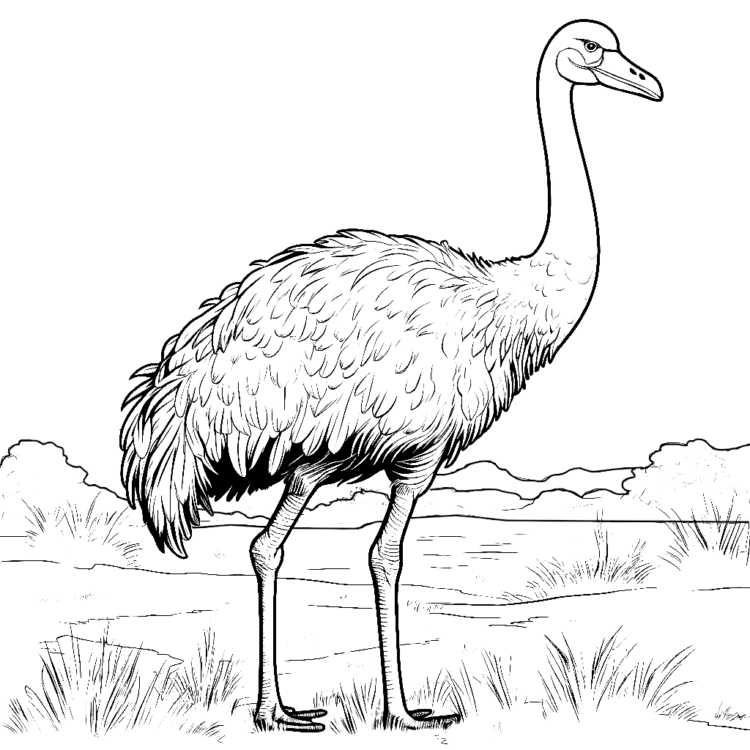 Coloring picture Feathered explorer ostrich