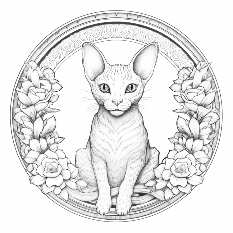 Dibujo para colorear gato y flor