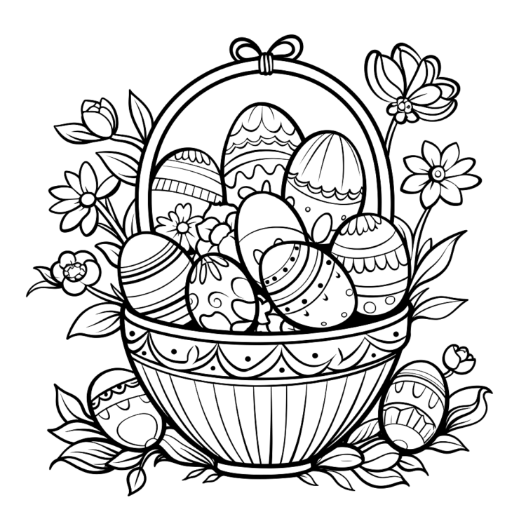 Cesta de dibujos para colorear con huevos de Pascua