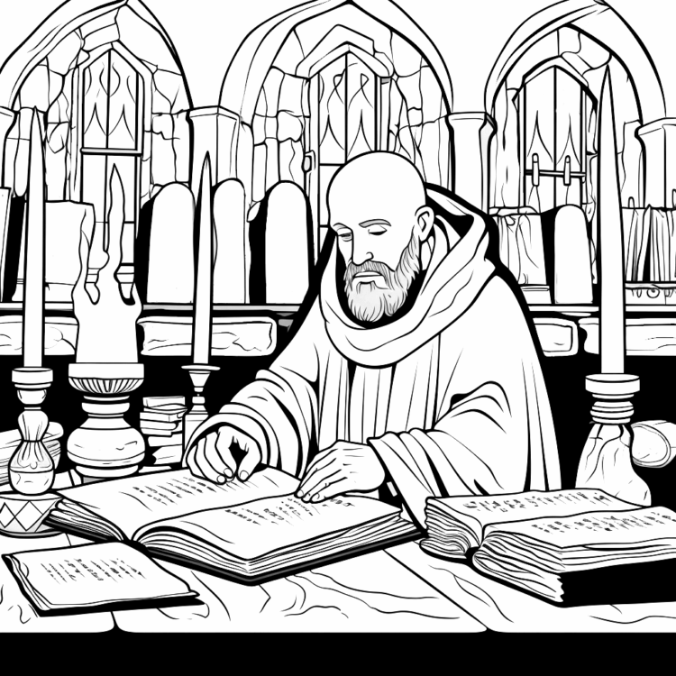 Medieval monk coloring page