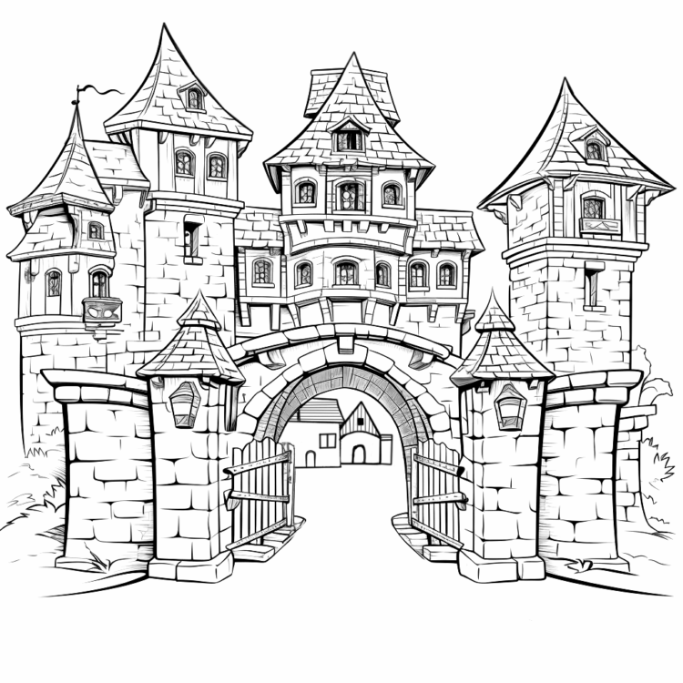 Coloring picture medieval town
