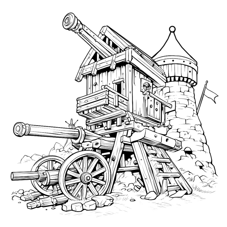 Medieval siege weapon coloring page