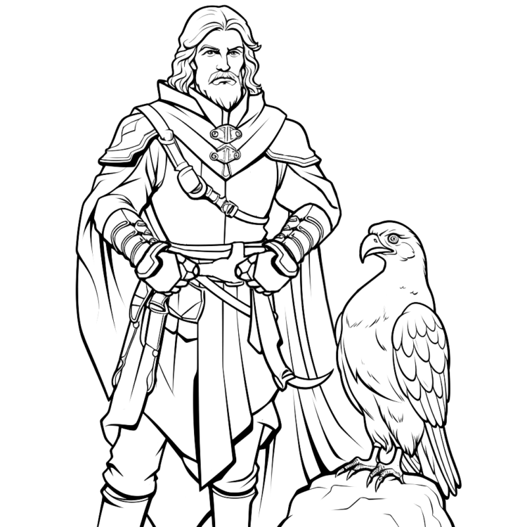 Medieval falconer coloring page