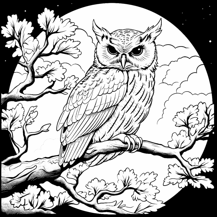 Coloring picture moon shadow owl